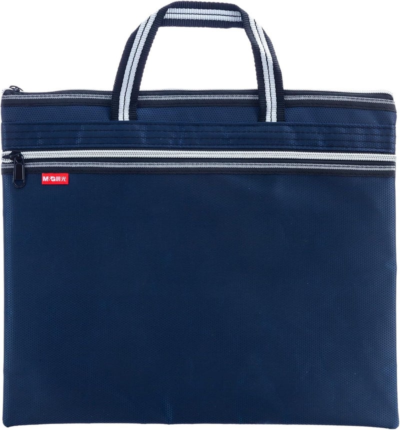 MG Zipper Pouch with Handle 12x15 in Large Pocket File Bag, Double-Layer Large Capacity Waterproof, A4 Foldable Document Storage Bag, Suitable for Office Carrying Paper Documents Books 1 Pack (Blue) - Image 1